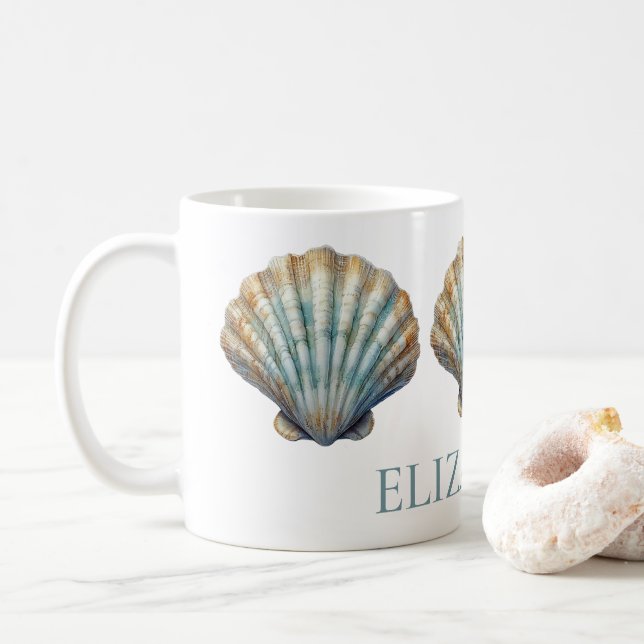 Caneca De Café Célula Costeira Blue Scallop Personalizada (Com Donut)