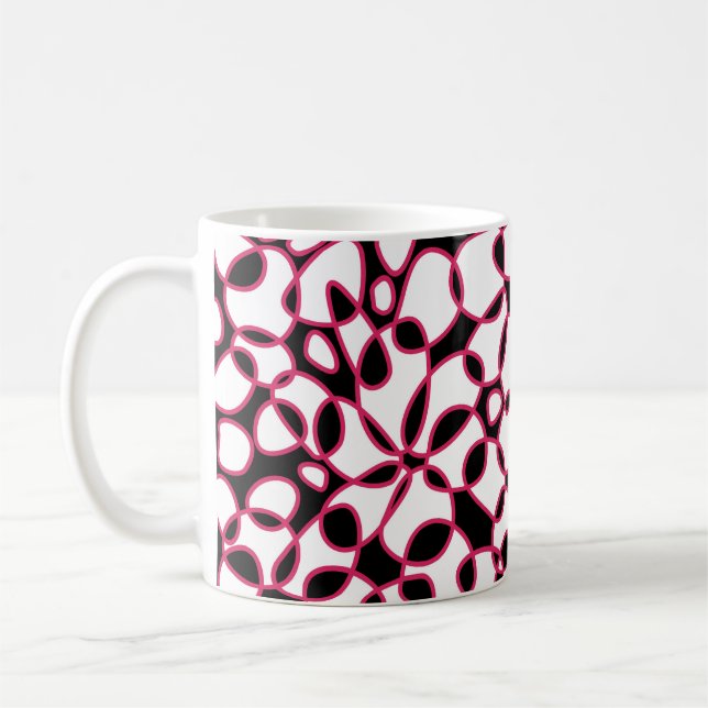 Caneca De Café Células Abstração Preto Branco Quente Rosa (Esquerda)