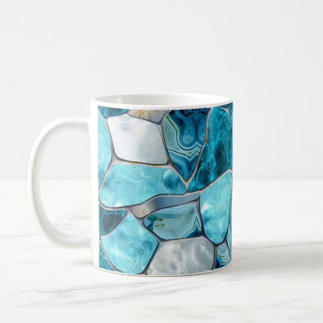 Caneca De Café Células abstrato de gemstone de aqua azul (Esquerda)