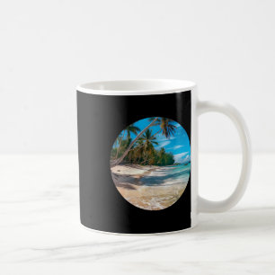 Caneca De Café Cena Areia de Praia Branca Palmeiras Azuis Verão F