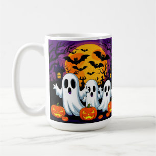 Caneca De Café Cena Assustadora de Halloween com Fantasmas