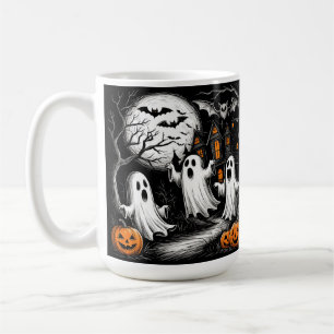 Caneca De Café Cena Assustadora de Halloween com Fantasmas