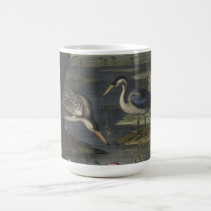Caneca De Café Cena botânica da grua azul por um rio