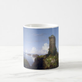 Caneca De Café Cena Costeira Italiana com Torre Arruinada