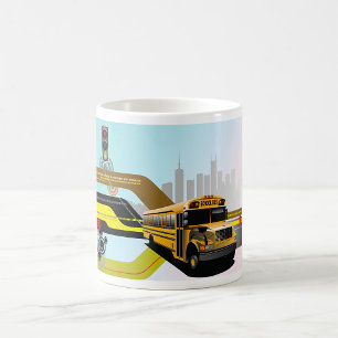 Caneca De Café Cena da Cidade do Ônibus Escolar