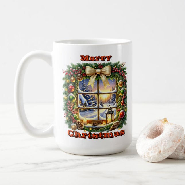 Caneca De Café Cena da Janela de Natal Cozy (Com Donut)