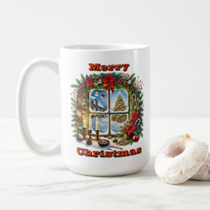 Caneca De Café Cena da Janela de Natal Encantadora