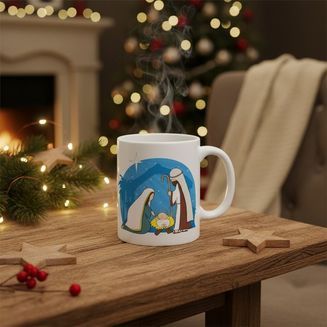 Caneca De Café Cena da Natividade com Mary Joseph e Baby Jesus (Criador carregado)