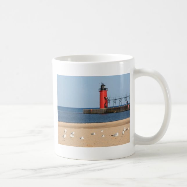 Caneca De Café Cena da praia com gaivotas e farol (Direita)
