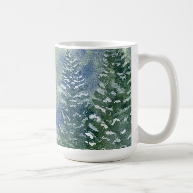 Caneca De Café Cena de Aquarela da Floresta de Neve (Direita)