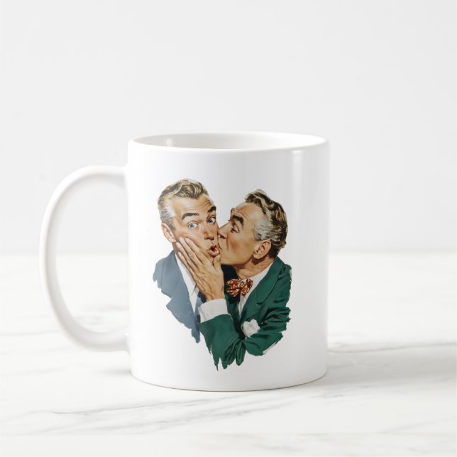 Caneca De Café Cena de Beijo Surpresa com Humor Antigo (Esquerda)
