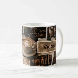 Caneca De Café Cena de Café da Cidade Colagem Nome Personalizado