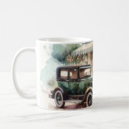 Caneca De Café Cena de Carro Retrô e Loja de Flores