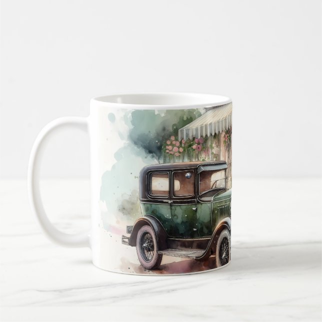 Caneca De Café Cena de Carro Retrô e Loja de Flores (Esquerda)