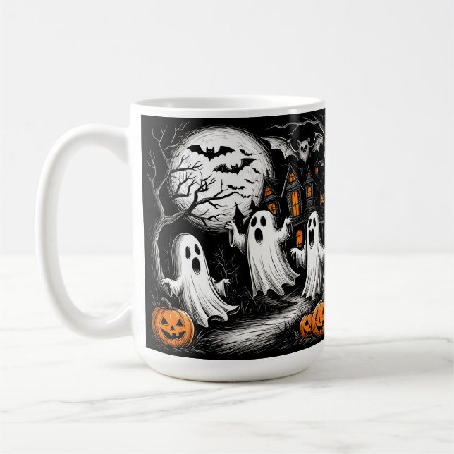 Caneca De Café Cena de Dia das Bruxas Spooky com Fantasmas (Esquerda)