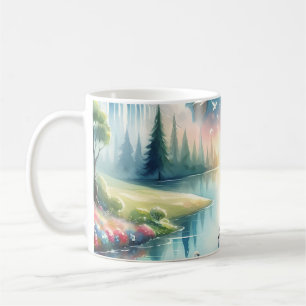 Caneca De Café Cena de Fantasia da Terra com Arco-íris Caprichoso