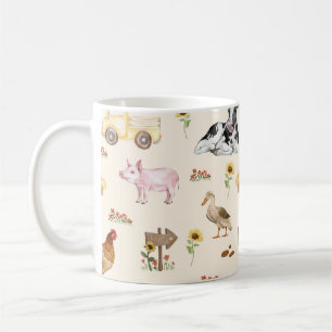Caneca De Café Cena de Fazenda em Aquarela Padrão Perfeito