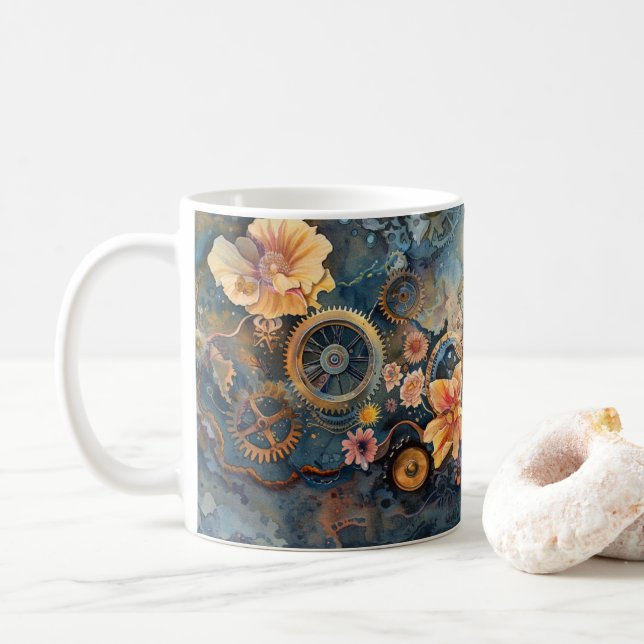 Caneca De Café Cena de Flor Antica (Com Donut)