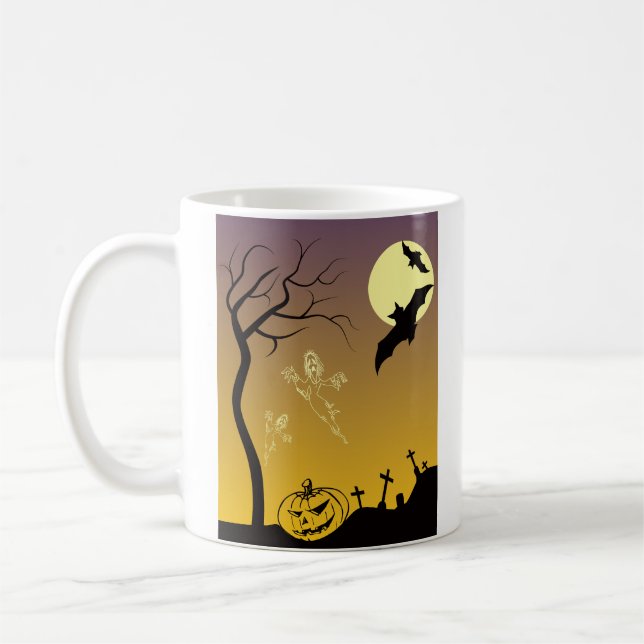 Caneca De Café Cena de Halloween de Graveyard Assombrada, Hallowe (Esquerda)