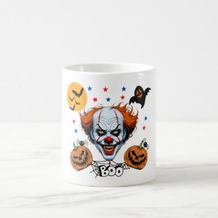Caneca De Café Cena de Halloween de Palhaço Assustador com Abóbor
