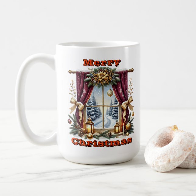 Caneca De Café Cena de inverno com brilho no ouro (Com Donut)