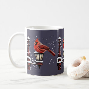 Caneca De Café Cena de Inverno com Pássaro Cardinal Feriado Natal