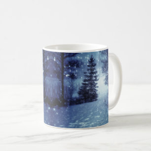 Caneca De Café Cena de inverno da Floresta Mágica Azul Lua