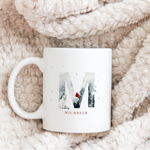 Caneca De Café Cena de Inverno de Natal Clássico com Monograma M