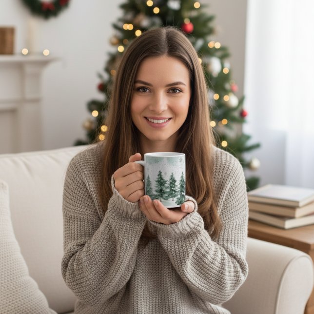 Caneca De Café Cena de Inverno de Pinheiro Nevado | Presente de N (Cozy up with this snowy pine tree mug,perfect for winter mornings and festive holiday vibes)