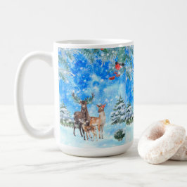 Caneca De Café Cena de Inverno de Veado e Robin