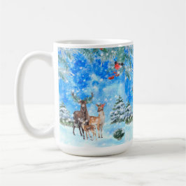 Caneca De Café Cena de Inverno de Veado e Robin