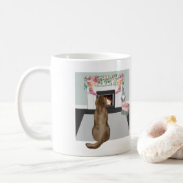 Caneca De Café Cena de Lareira de Natal de Chocolate Labrador