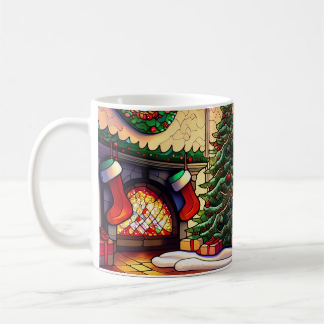 Caneca De Café Cena de Lareira de Natal em Vidro Armado (Esquerda)