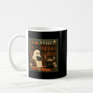 Caneca De Café Cena de Leitura Aconchegante de Halloween com Fant
