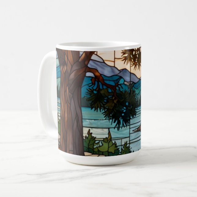 Caneca De Café Cena de montanhas rústicas em vitral (Frente Esquerda)