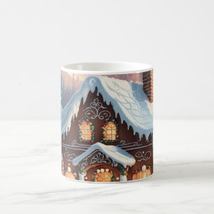 Caneca De Café Cena de Natal com Casa de Pão de Mel Nevado 