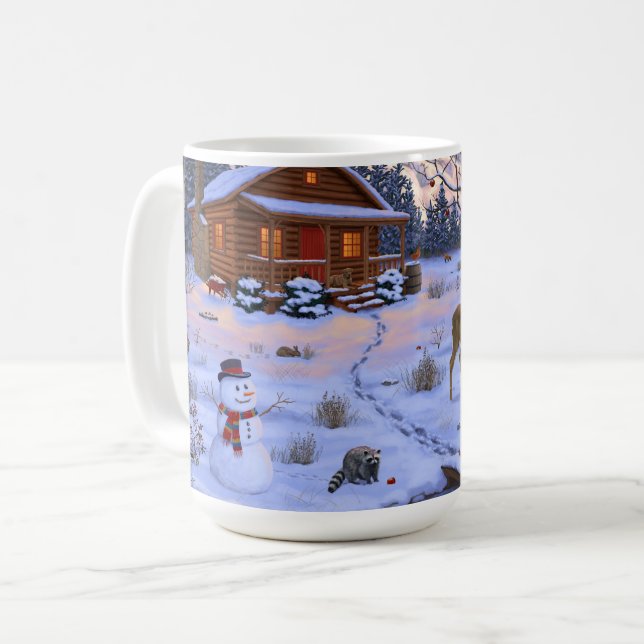 Caneca De Café Cena De Natal Da Cabina De Inverno (Frente Esquerda)