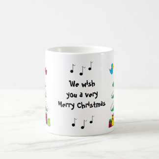 Caneca De Café Cena de Natal de Pássaros e Notas Musicais
