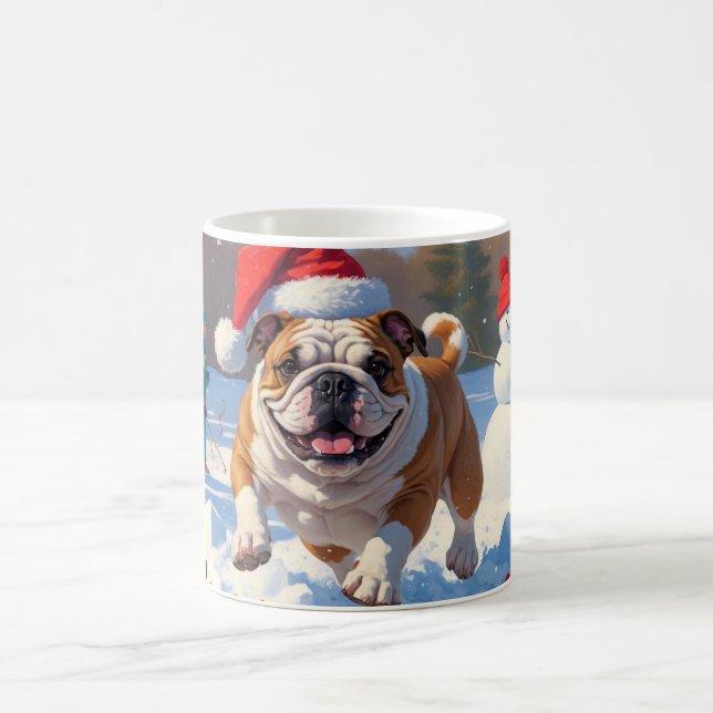 Caneca De Café Cena de Natal do Bulldog na Neve (Centro)
