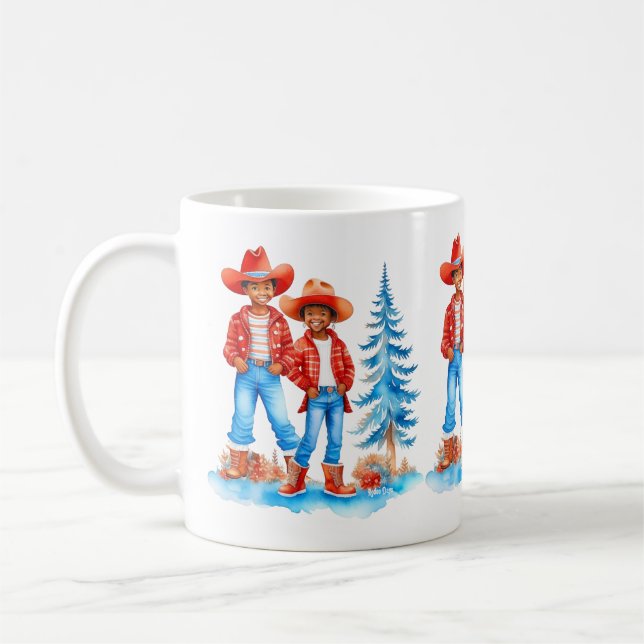 Caneca De Café Cena de Natal do Casal de Cowboy Negro (Esquerda)