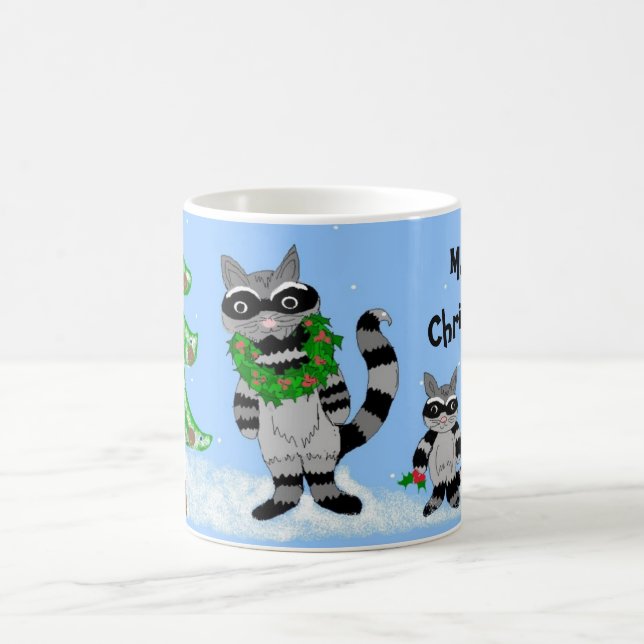 Caneca De Café Cena de Natal Raccoon (Centro)