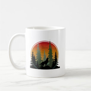 Caneca De Café Cena de natureza do lobo do pôr do sol