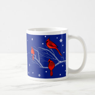 Caneca De Café Cena de Neve com Presente de Natal de Cardinais Ve