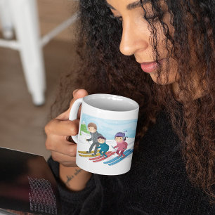 Caneca De Café Cena de neve de inverno de esqui em família