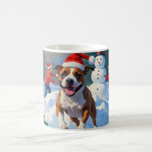 Caneca De Café Cena de neve festiva de Natal com Bull Terrier