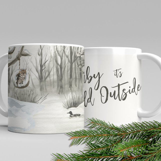 Caneca De Café Cena de Neve Inverno Aquarela Bebê frio lá fora (Criador carregado)