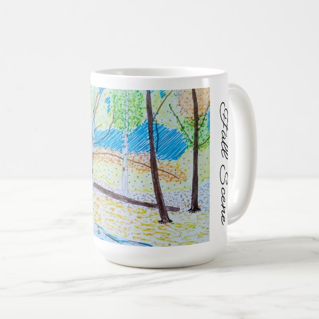 Caneca De Café Cena de Outono Desenhada (Frente Esquerda)