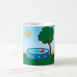Caneca De Café Cena de Piscina no Quintal das Crianças com Árvore