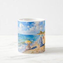 Cena de Praia Impressionista – Pessoas junto ao Ma
