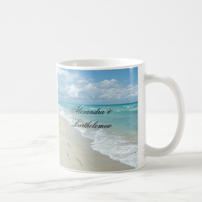 Caneca De Café Cena de Praia Tropical Maneira Personalizada (Direita)